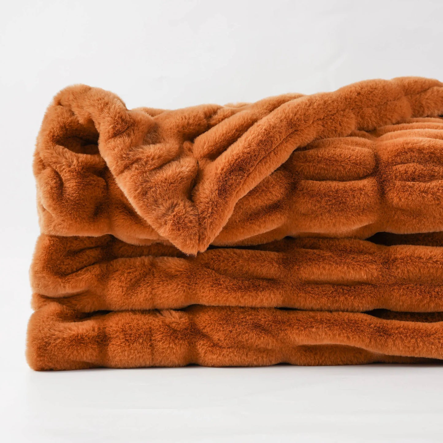 BATTILO Orange Faux Fur Throw Blanket, Double Side Ruched Reversible Blanket for Bed, 50X60 Inches