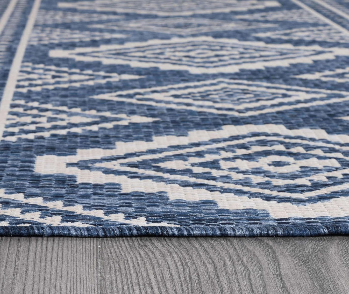 Waikiki Boho Indoor Outdoor Rug 5X7, Washable outside Carpet for Patio, Deck, Porch, Bohemian Area Rug, Farmhouse Rugs, Aztec Tribal Rug, Azure and White