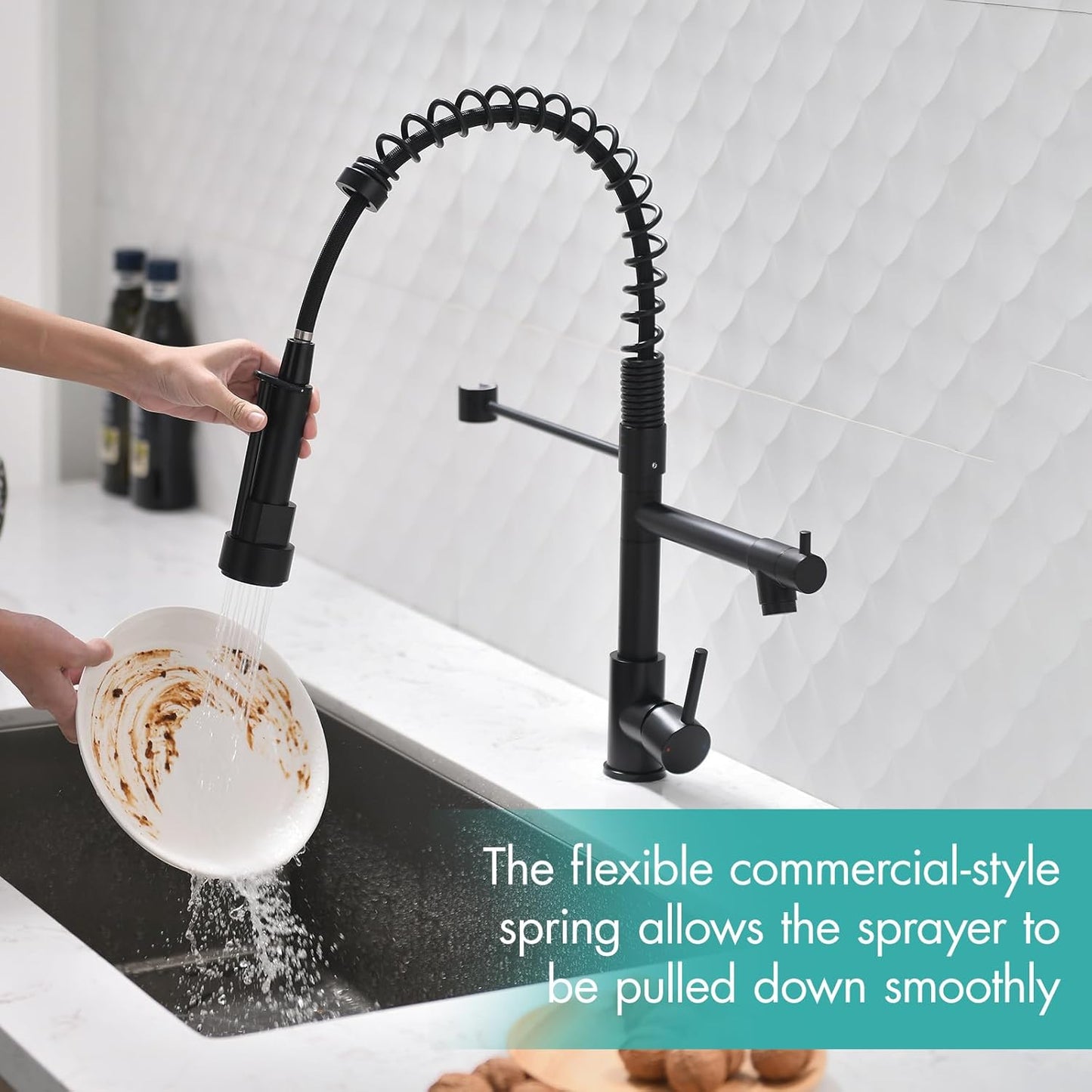 Kitchen Faucet,Kitchen Faucets with Pull down Sprayer Commercial Style Single Handle Matte Black Kitchen Faucet with Sprayer