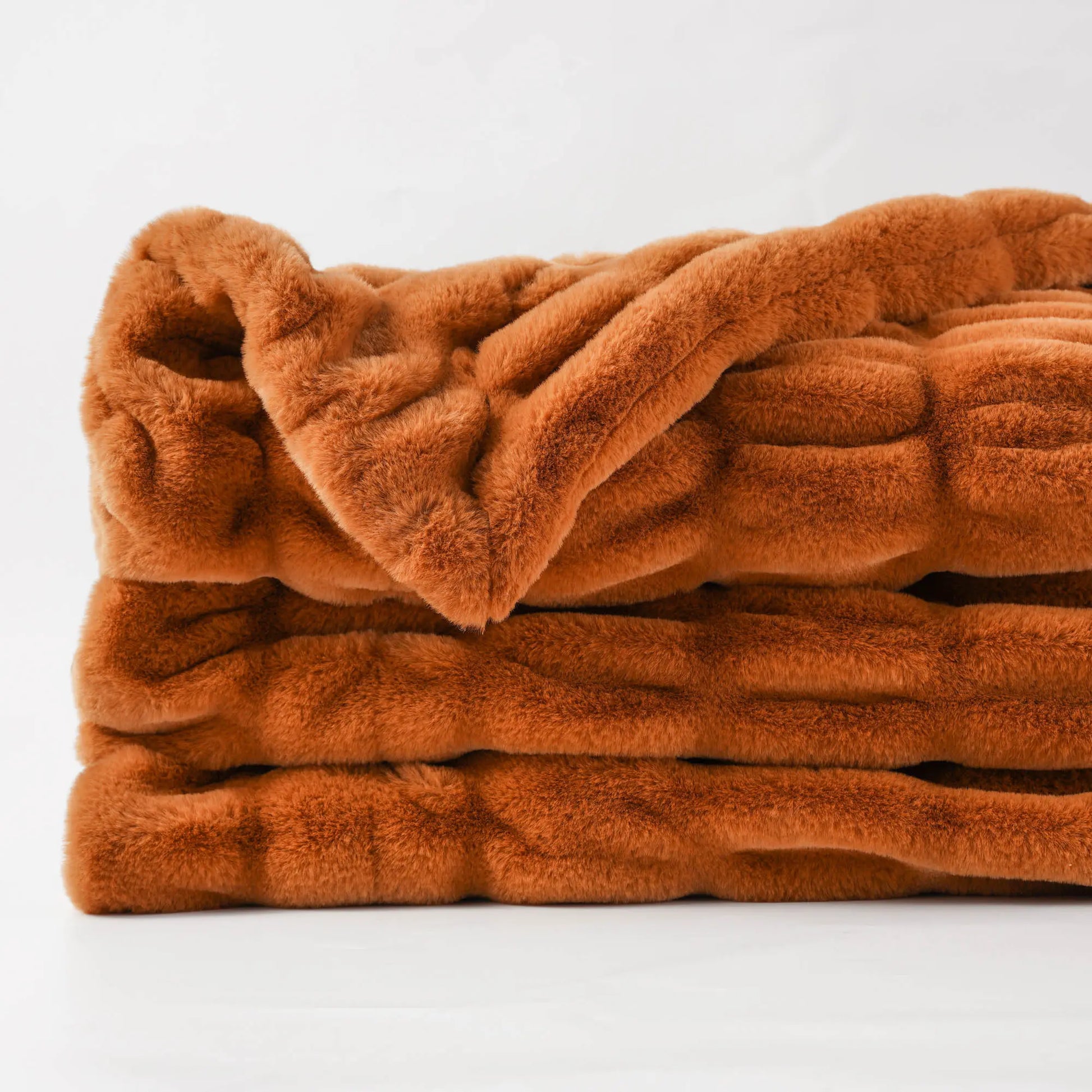 BATTILO Orange Faux Fur Throw Blanket, Double Side Ruched Reversible Blanket for Bed, 50X60 Inches