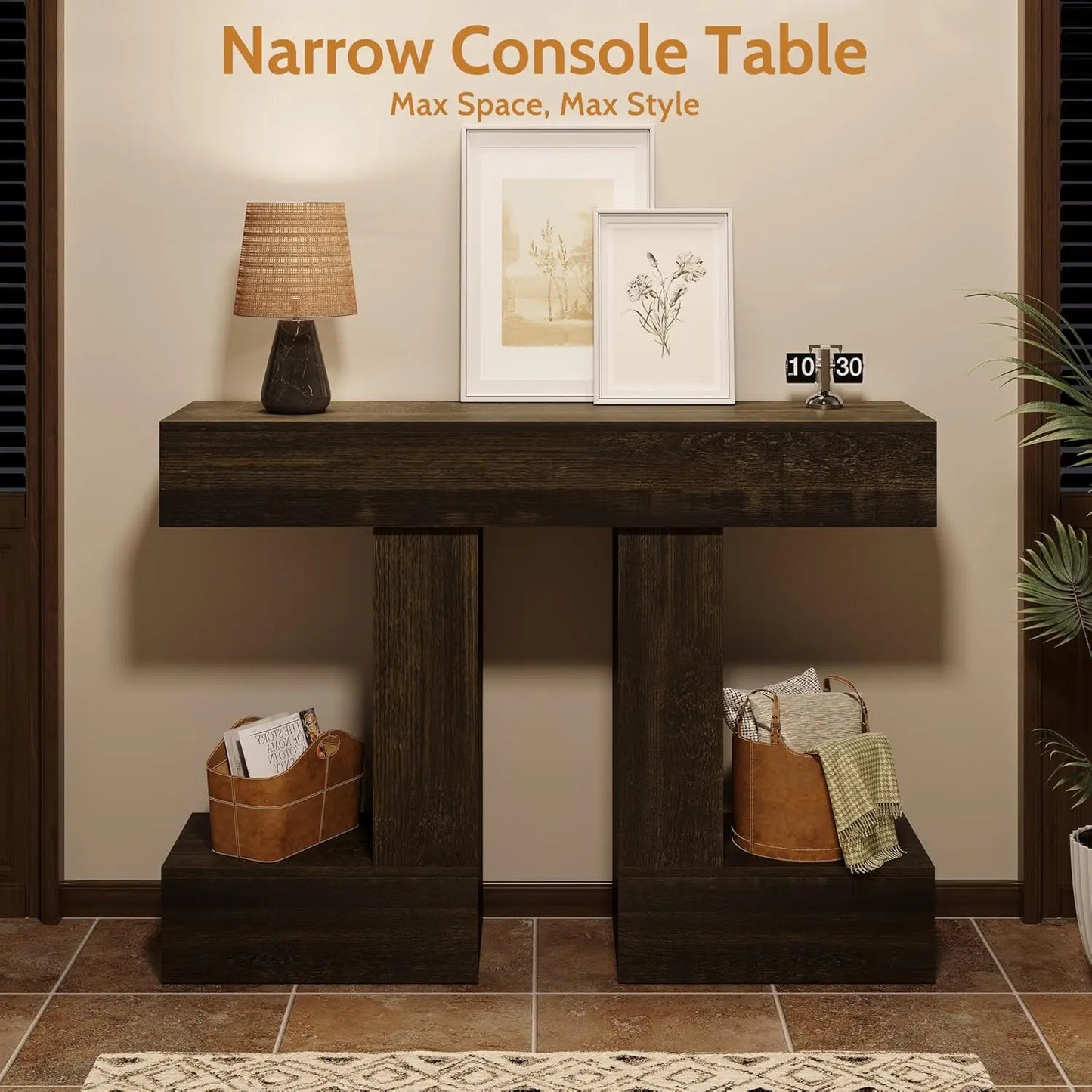 Vividwood 47.24-Inch Console Table, Farmhouse Sofa Table behind Couch with Storage, Industrial Entryway Table for Living Room, Hallway, Entrance & Foyer, Natural Wood Finish