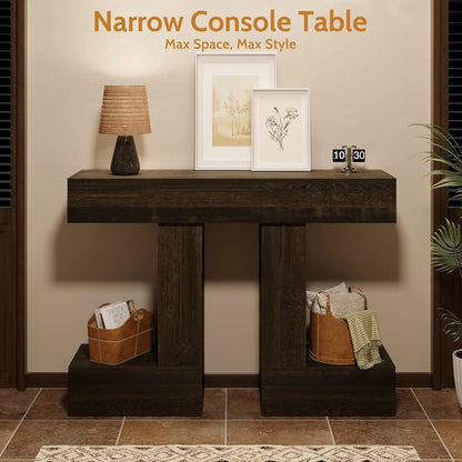 Vividwood 47.24-Inch Console Table, Farmhouse Sofa Table behind Couch with Storage, Industrial Entryway Table for Living Room, Hallway, Entrance & Foyer, Natural Wood Finish