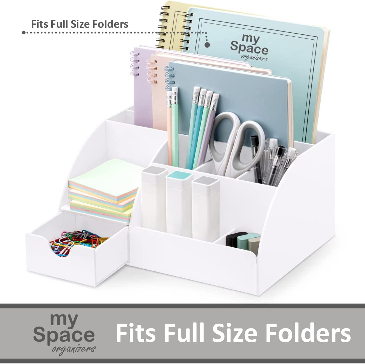 White Desktop Organizer - 9 Compartment Office Desk Accessories Organizer - Pen Holder