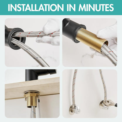 Kitchen Faucet,Kitchen Faucets with Pull down Sprayer  Commercial Style Single Handle Matte Black Kitchen Faucet with Sprayer