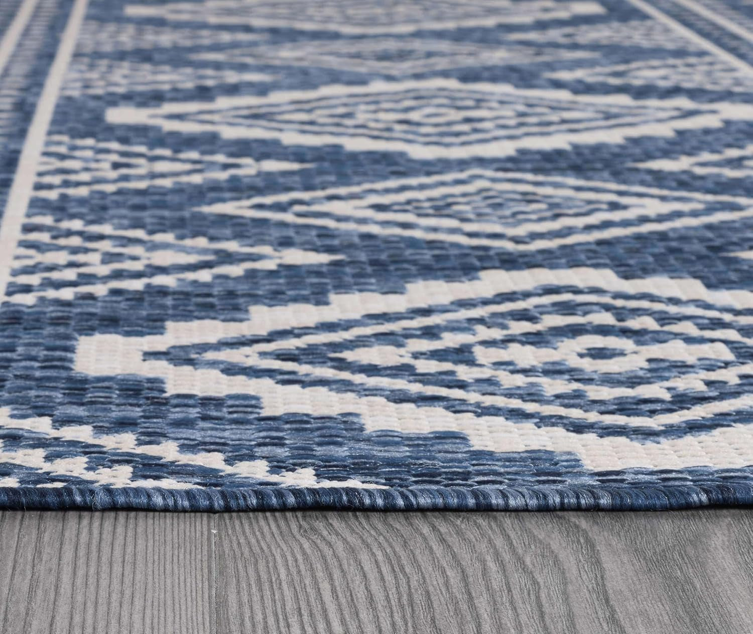 Waikiki Boho Indoor Outdoor Rug 5X7, Washable outside Carpet for Patio, Deck, Porch, Bohemian Area Rug, Farmhouse Rugs, Aztec Tribal Rug, Azure and White