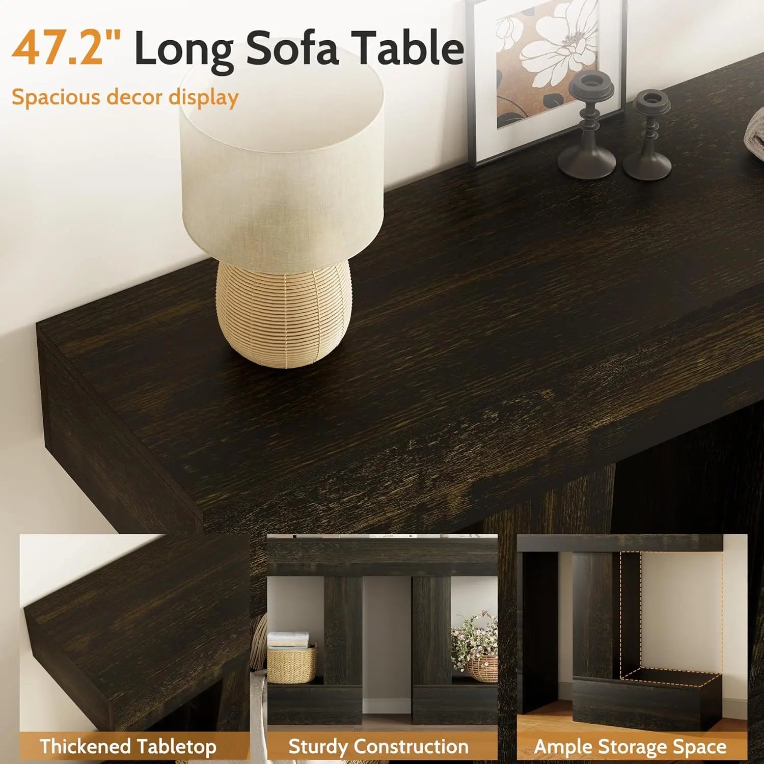 Vividwood 47.24-Inch Console Table, Farmhouse Sofa Table behind Couch with Storage, Industrial Entryway Table for Living Room, Hallway, Entrance & Foyer, Natural Wood Finish