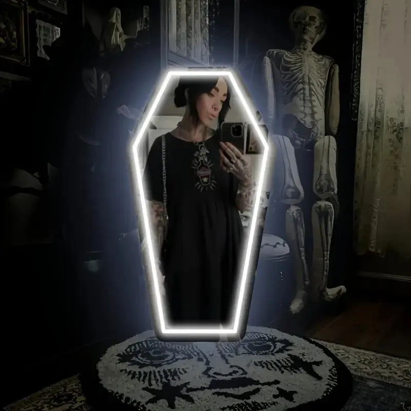 Gothic Elegance Coffin Neon Mirror Acrylic Glass Durable Resistant White Wall Decor for Witch Bedroom Gothic Lovers Gift