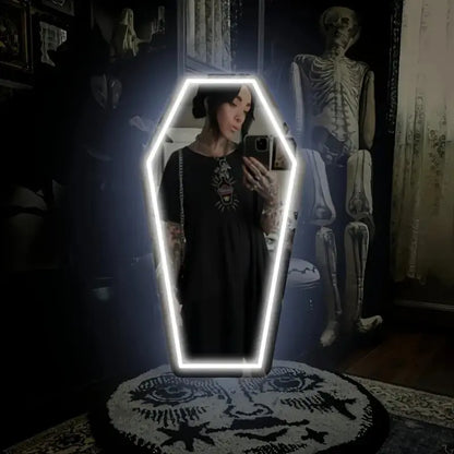 Gothic Elegance Coffin Neon Mirror Acrylic Glass Durable Resistant White Wall Decor for Witch Bedroom Gothic Lovers Gift