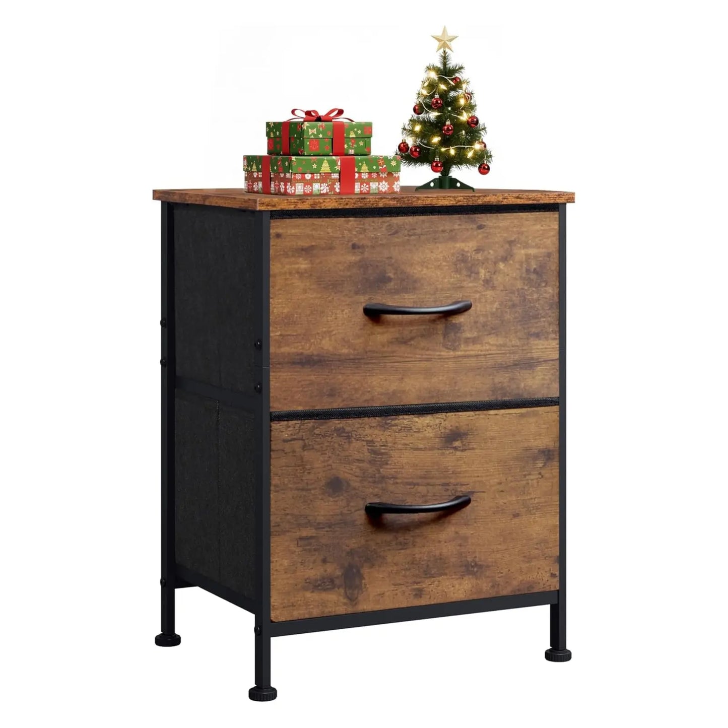 Night Stand, Small Dresser with 2/4 Drawers & Wooden Top, Nightstand with Fabric Bins, Bedside Table End Table for Bedroom, Closet, Entryway, College Dorm, Rustic Brown