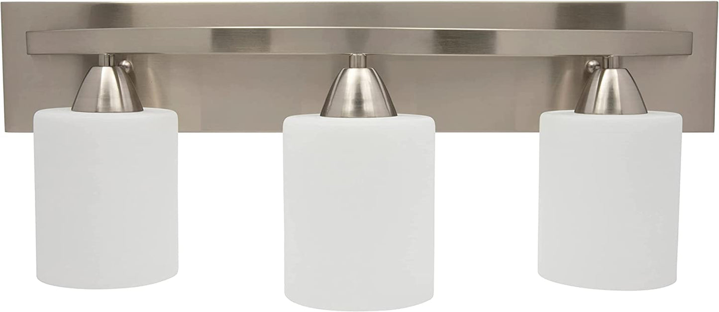 Vanity Light Fixture - Interior Bathroom Lighting Bar with Modern Milk Glass Shade - Bathroom Lights over Mirror Fixture for Powder Room - Brushed Nickel, 3 Lights, E26, Bulbs Not Included