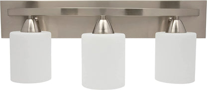 Vanity Light Fixture - Interior Bathroom Lighting Bar with Modern Milk Glass Shade - Bathroom Lights over Mirror Fixture for Powder Room - Brushed Nickel, 3 Lights, E26, Bulbs Not Included