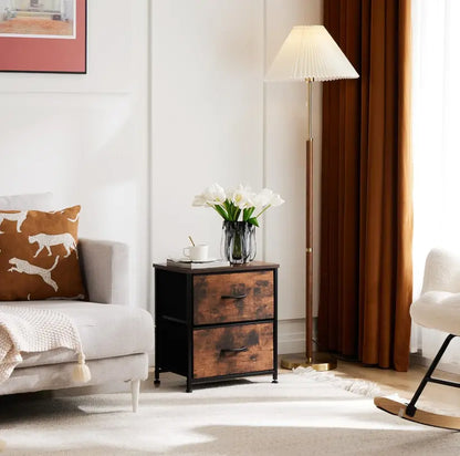 Night Stand, Small Dresser with 2/4 Drawers & Wooden Top, Nightstand with Fabric Bins, Bedside Table End Table for Bedroom, Closet, Entryway, College Dorm, Rustic Brown