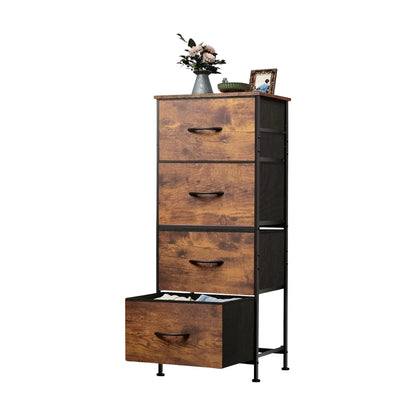 Night Stand, Small Dresser with 2/4 Drawers & Wooden Top, Nightstand with Fabric Bins, Bedside Table End Table for Bedroom, Closet, Entryway, College Dorm, Rustic Brown