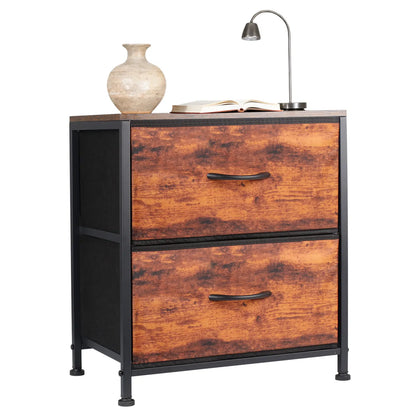 Night Stand, Small Dresser with 2/4 Drawers & Wooden Top, Nightstand with Fabric Bins, Bedside Table End Table for Bedroom, Closet, Entryway, College Dorm, Rustic Brown