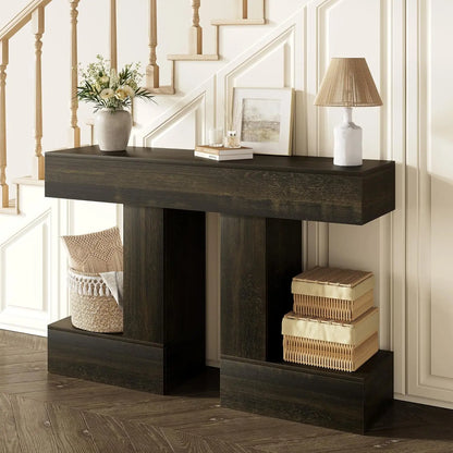 Vividwood 47.24-Inch Console Table, Farmhouse Sofa Table behind Couch with Storage, Industrial Entryway Table for Living Room, Hallway, Entrance & Foyer, Natural Wood Finish