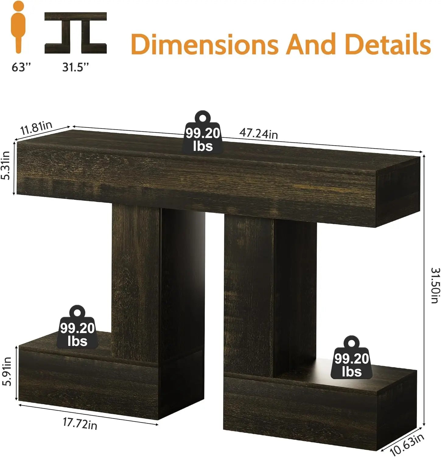 Vividwood 47.24-Inch Console Table, Farmhouse Sofa Table behind Couch with Storage, Industrial Entryway Table for Living Room, Hallway, Entrance & Foyer, Natural Wood Finish