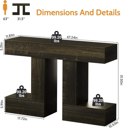 Vividwood 47.24-Inch Console Table, Farmhouse Sofa Table behind Couch with Storage, Industrial Entryway Table for Living Room, Hallway, Entrance & Foyer, Natural Wood Finish