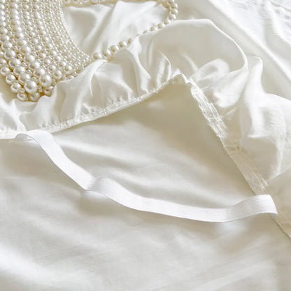 French Princess Lace Bed Skirt, Elegant Warm Mattress Protector, All-Season Washable Bedding for Bedroom, Guest Room, Hotel or Dorm Decor