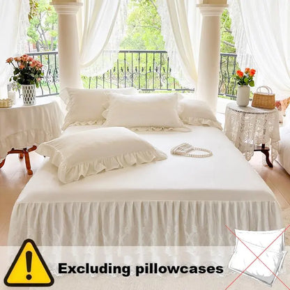 French Princess Lace Bed Skirt, Elegant Warm Mattress Protector, All-Season Washable Bedding for Bedroom, Guest Room, Hotel or Dorm Decor