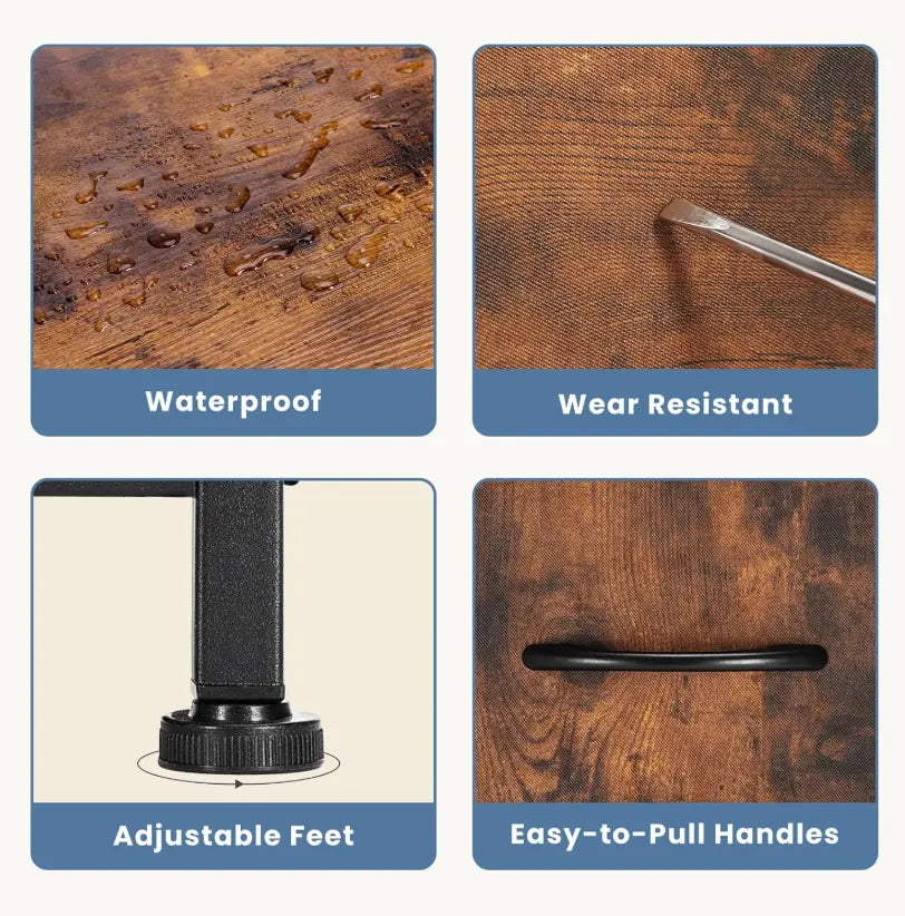 Night Stand, Small Dresser with 2/4 Drawers & Wooden Top, Nightstand with Fabric Bins, Bedside Table End Table for Bedroom, Closet, Entryway, College Dorm, Rustic Brown