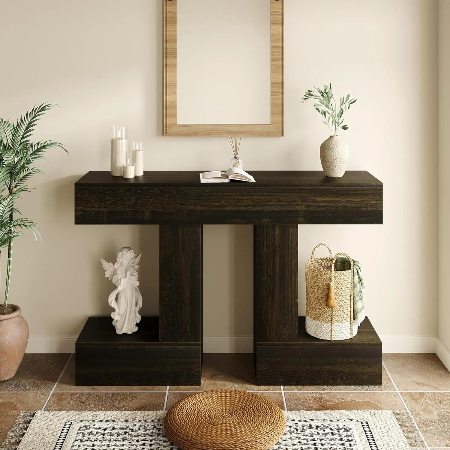 Vividwood 47.24-Inch Console Table, Farmhouse Sofa Table behind Couch with Storage, Industrial Entryway Table for Living Room, Hallway, Entrance & Foyer, Natural Wood Finish